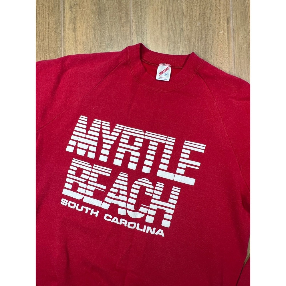Vintage Jerzees Myrtle Beach South Carolina Sweatshirt Red Graphic L made in USA